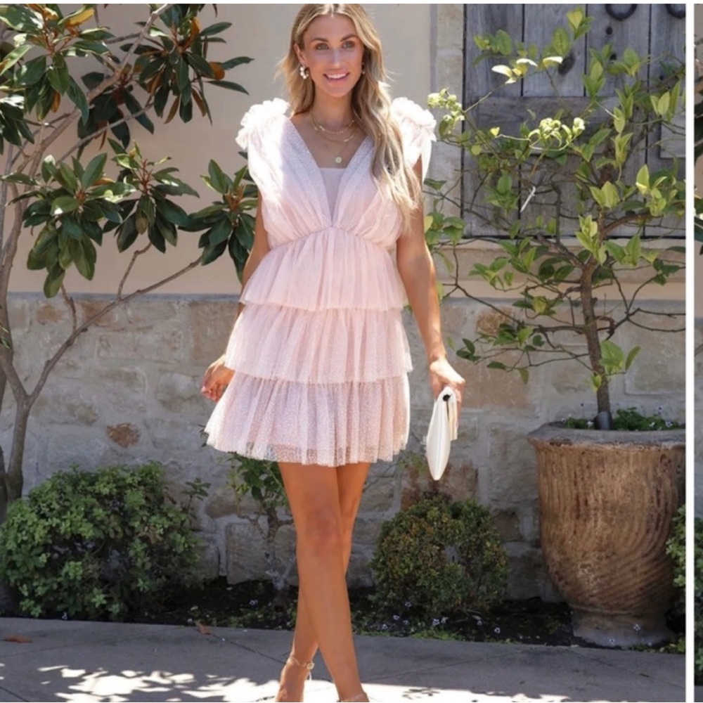 Vici Glitter Always Tulle Tiered Mini Dress Pink